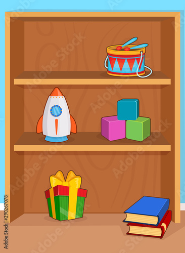Shelves with toddler toys