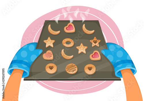Woman baking different cookies