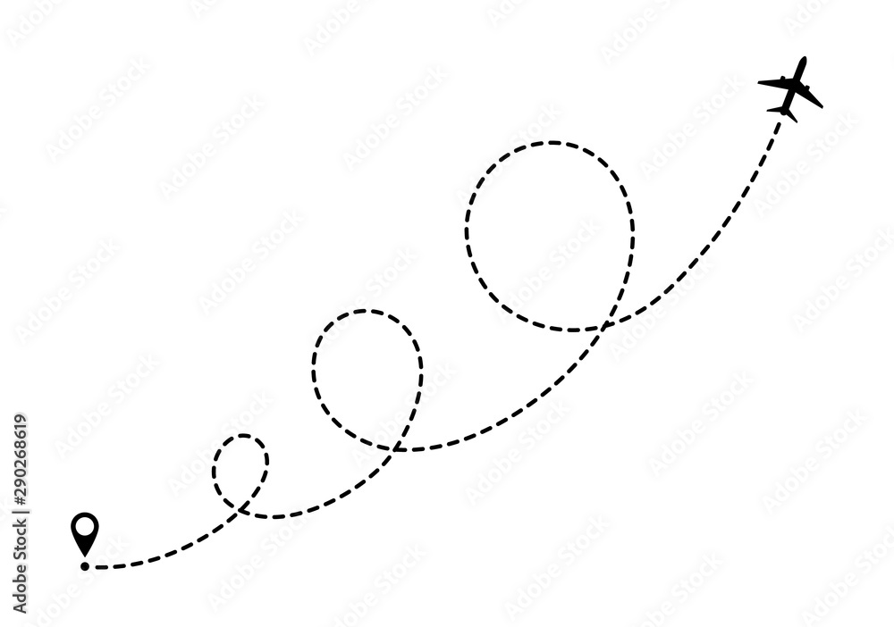 Airplane line path route. Aircraft route dotted lines. Tourism and travel. Tourist route by plane. Tracks traveler dotted lines. Airplane line path route. Aircraft route dotted lines. Tourism and travel. Tourist route by plane. Tracks traveler dotted lines.