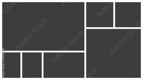 Templates collage seven frames photos parts, picture or illustration. Vector poster frame mockup. Seven photos.