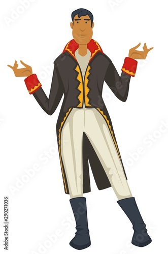 Man in jacket with gold decor, Empire style, fashion history