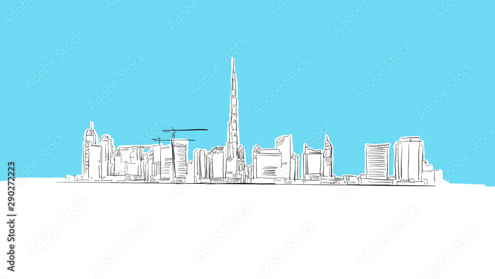 Dubai Skyline Panorama Vector Sketch