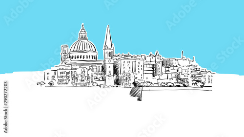 Valetta Skyline Panorama Vector Sketch