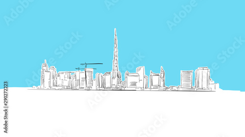 Dubai Skyline Panorama Vector Sketch
