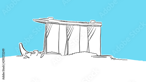 Singapore Marina Bay Skyline Panorama Vector Sketch