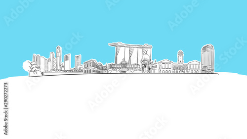 Singapore Skyline Panorama Vector Sketch