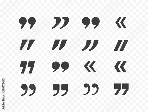 Quote mark graphic elements set isolated on transparent background. Vector quotation, speech, discussion icons.