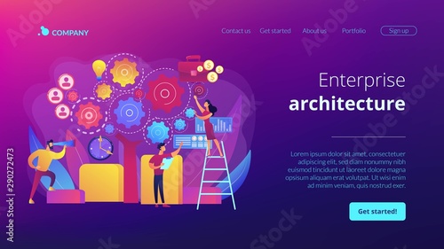 Business operation planning. Software technology integration. Enterprise architecture, IT standard for your business, business it management concept. Website homepage landing web page template.