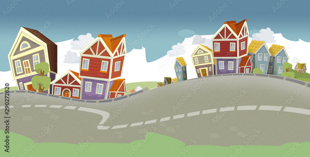 cartoon happy and funny scene of the middle of a city for different usage - illustration for children