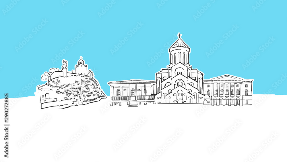 Tbilisi Georgia Skyline Panorama Vector Sketch