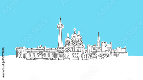 Tallinn Estonia Skyline Panorama Vector Sketch