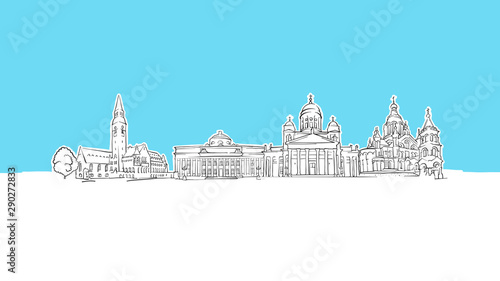 Helsinki Finland Skyline Panorama Vector Sketch