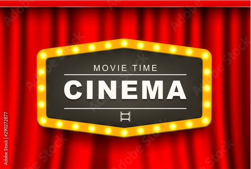 Movie theater advert in light bulb frame 3d banner template