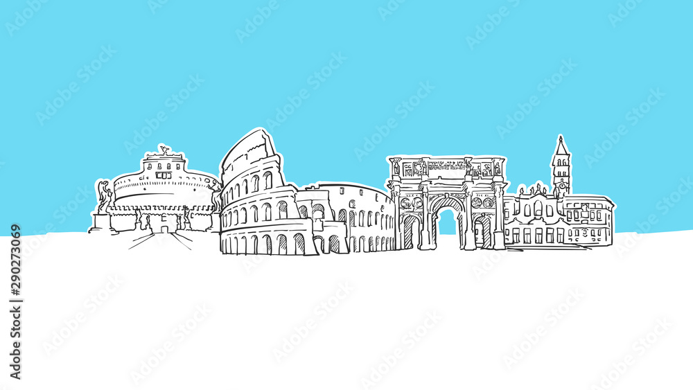 Obraz premium Rome Italy Skyline Panorama Vector Sketch