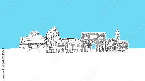 Rome Italy Skyline Panorama Vector Sketch