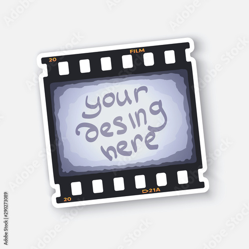 Vector illustration. Part of film strip with free space for your pictures. Photo or cinema frame. Sticker with contour. Isolated on white background
