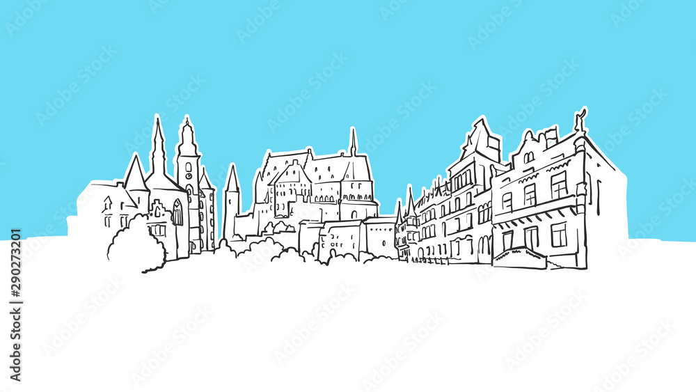 Luxembourg Skyline Panorama Vector Sketch