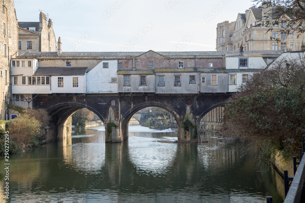 World famous bridge over the River Avon revealing its hidden side
