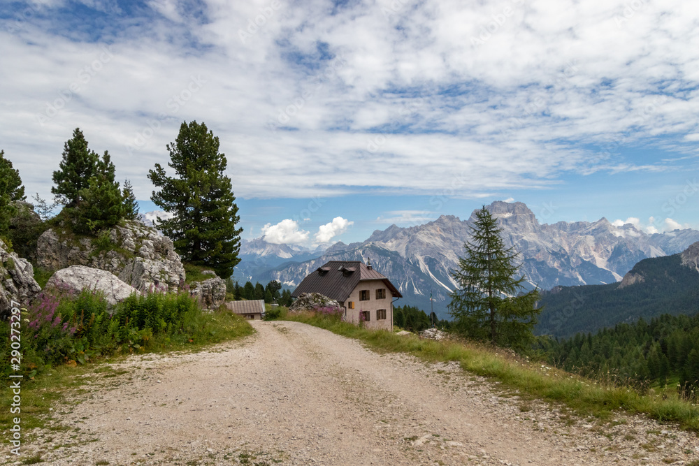 Road to the summit in Italian Mountains near Cortina de Ampezzo town. Dolomite Alps in Italy Road to the summit in Italian Mountains near Cortina de Ampezzo town. Dolomite Alps in Italy