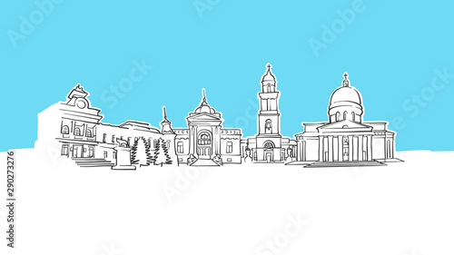 Tableau sur toile Chisinau, Moldova Skyline Panorama Vector Sketch