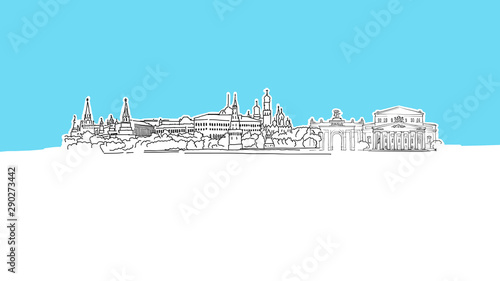 Fototapeta Naklejka Na Ścianę i Meble -  Moscow, Russia Skyline Panorama Vector Sketch