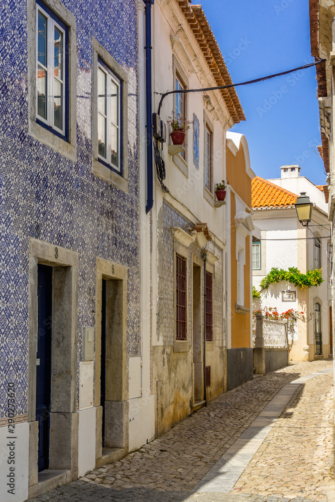 Cascais architecture and street scene in the city historical centre.