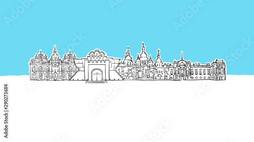 Kyiv, Ukraine Skyline Panorama Vector Sketch