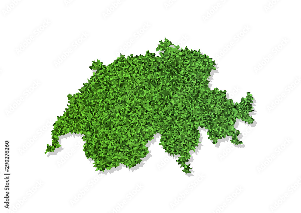 Fototapeta premium Vector simplified illustration icon with green grassy silhouette of Switzerland map. White background