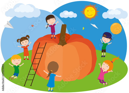 Children harvested pumpkins...