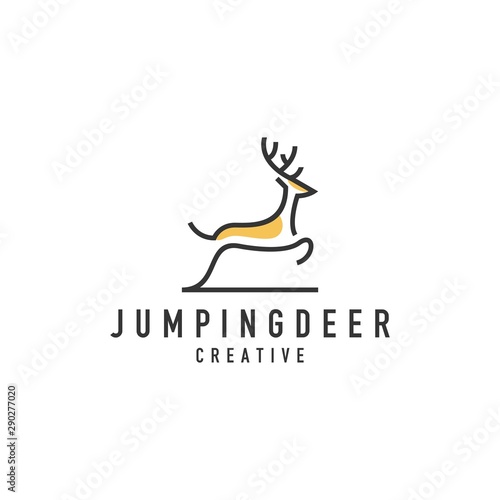 Deer Jumping Outline Logo - Light background vector design