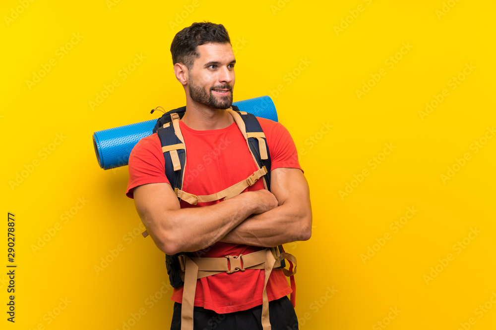 Young hiker man looking to the side Young hiker man looking to the side