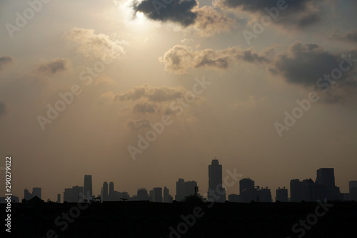 The night atmosphere of Jakarta city with a backdrop of skyscrapers