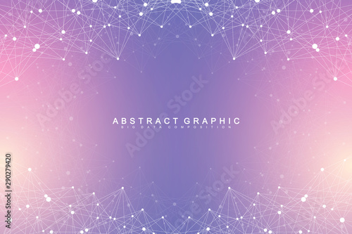 Big data visualization. Geometric abstract background visual information complexity. Futuristic infographics design. Technology background with connected line and dots, wave flow. Vector illustration