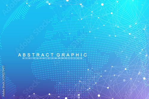 Big data visualization. Geometric abstract background visual information complexity. Futuristic infographics design. Technology background with connected line and dots, wave flow. Vector illustration