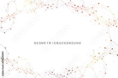 Geometric abstract background with connected line and dots. Network and connection background for your presentation. Graphic polygonal background. Wave flow. Scientific vector illustration.