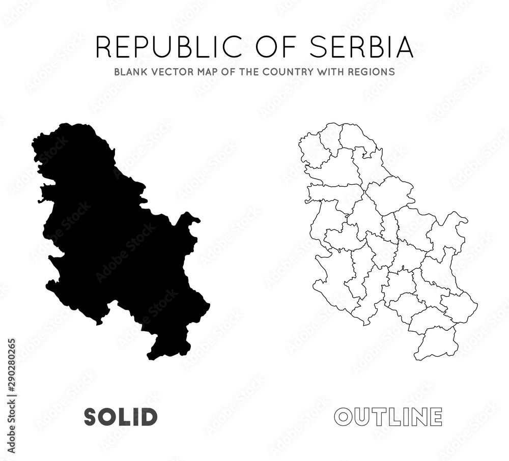 Serbia map. Blank vector map of the Country with regions. Borders of Serbia for your infographic. Vector illustration.