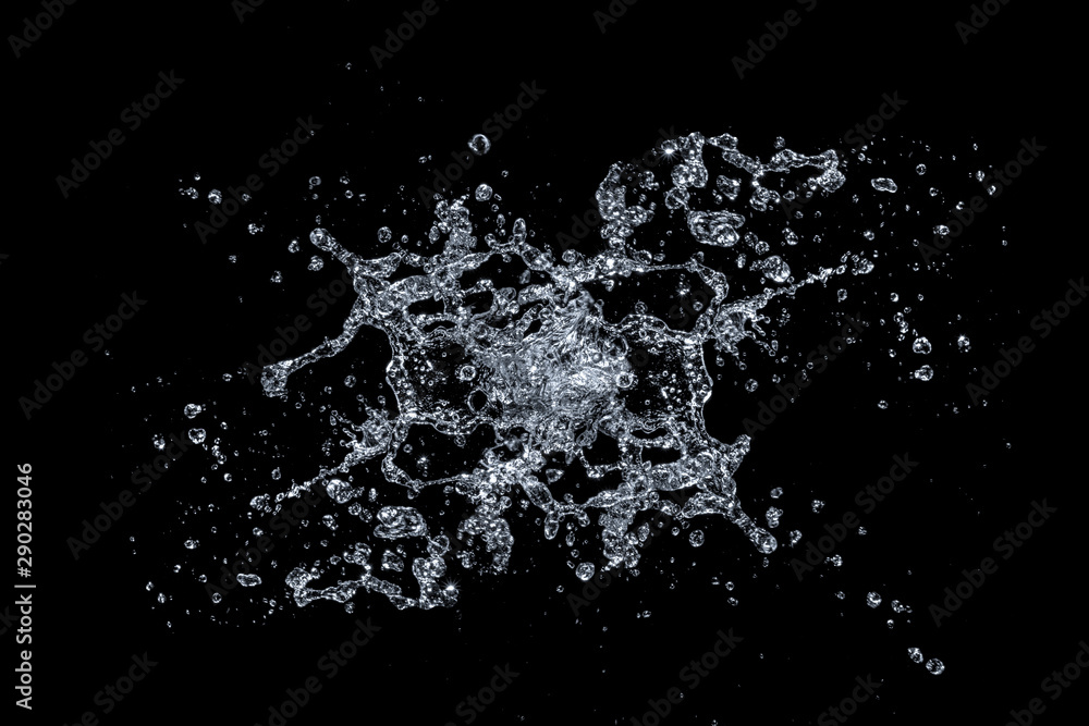 blue water splash set isolated on black background