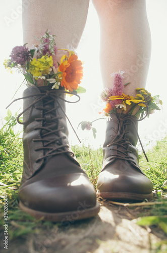 flowers in boots on sunny days