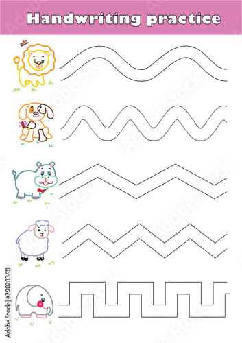 Handwriting practice sheet. Educational children game, printable worksheet for kids. 