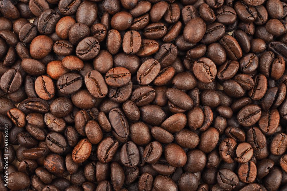 Naklejka premium Roasted coffee beans texture used as a background