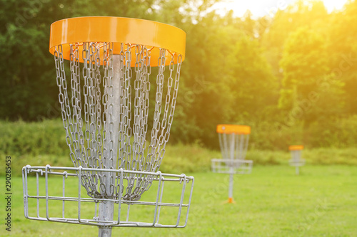 Fotografie Disc golf basket in the park.