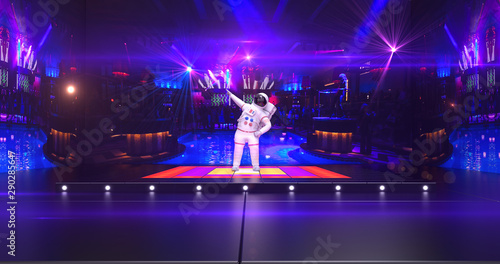 Cool Astronaut Dancing On A Disco Stage - 3D Illustration Render