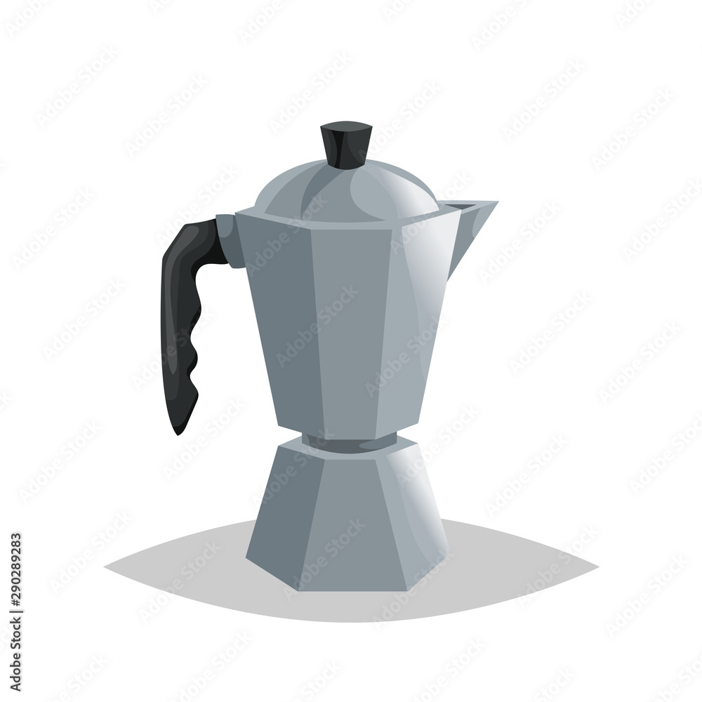 Geiser coffee pot maker. Cartoon style italian coffee maker. Drink ware  vector illustration. For coffee shops and restaurants menu. Stock Vector |  Adobe Stock