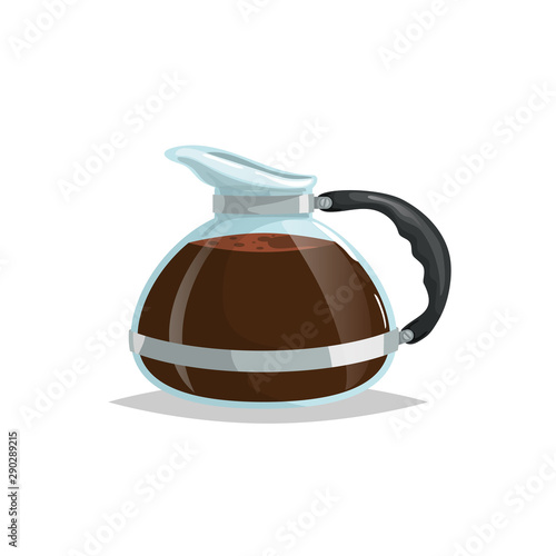 Cartoon style glass coffee pot. Drink ware vector illustration. Best for coffee shop and restaurant menu. Isolated on white background.