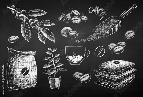 Chalk drawn collection of coffee items