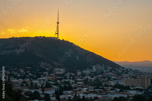 Areal view of Tbilisi City in the evening. Beautiful Place to travel. © k_samurkas