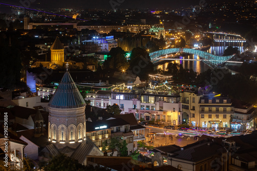 Top view of the Georgian capital Tbilisi at night.
