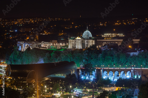 Night view of former residence of Georgian President in Tbilisi, Georgia.