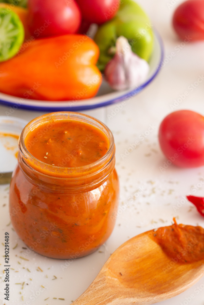 sauce with tomato in glass jar sauce with tomato in glass jar