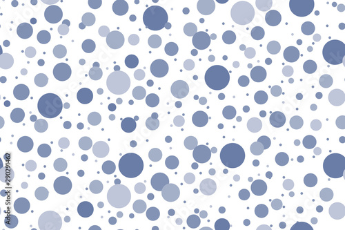 Circle colorful seamless pattern with different size and color. Creative doted shapes in blue tones on white background
